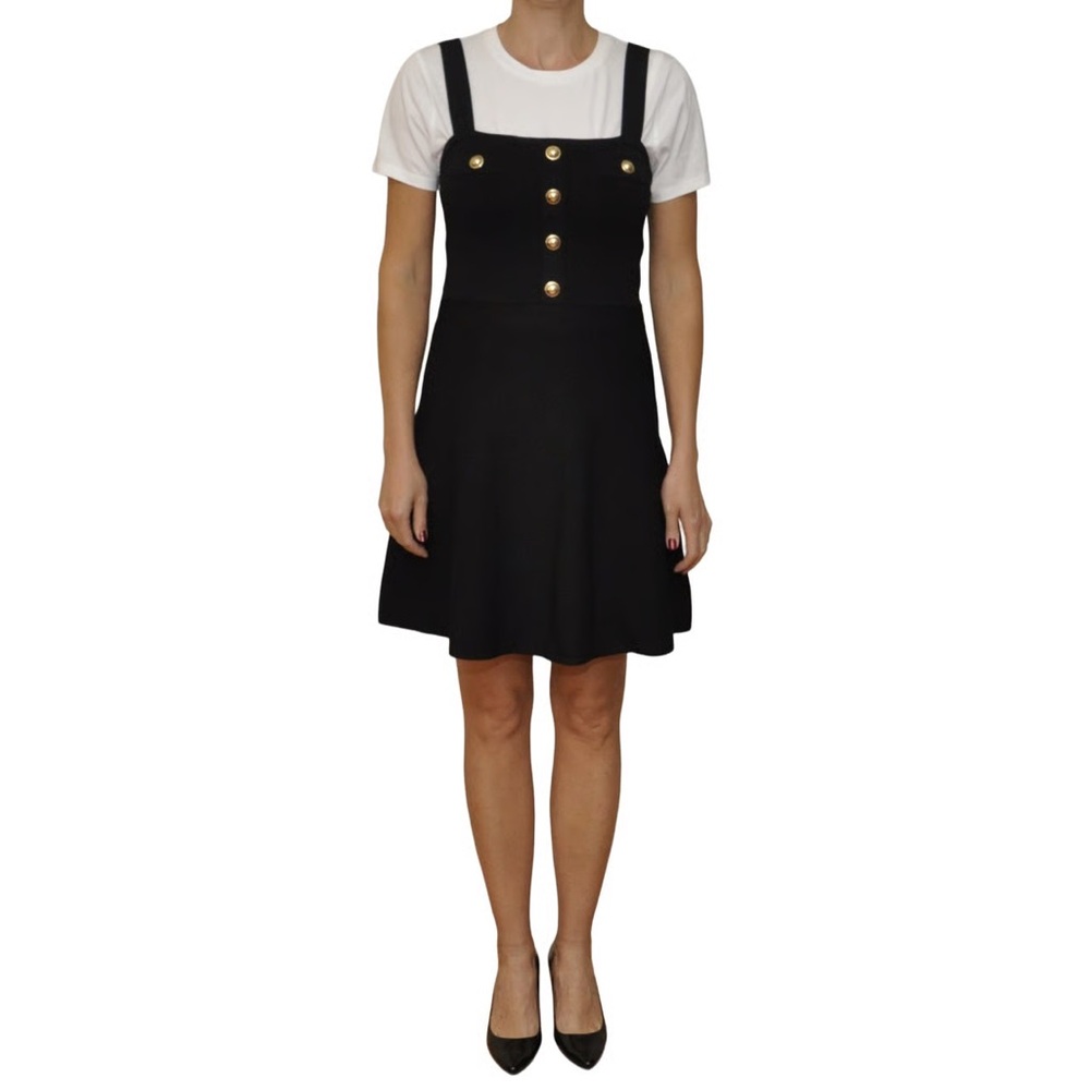 Michael Kors M Black Mini School Girl Button Up Dress Sleeveless Ribbed Poly